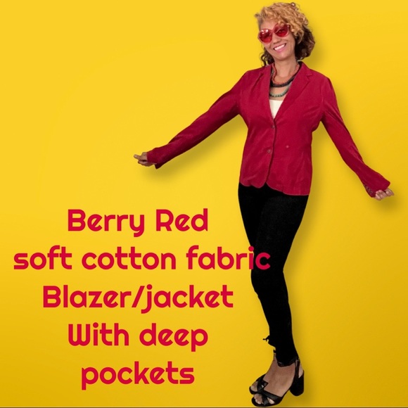 Berry Red Laura Leigh Ltd. Size 10 100% Cotton   Jacket Blazer   W/deep Pockets - Picture 2 of 11